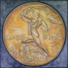100 Lire 1925 – PROVA  “Vetta d’Italia” - Opera Unica con Perizia - Quadro 50x50