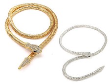 MODA GIOIELLO COLLANA DONNA GIROCOLLO CINTURA SERPENTE STRASS Sexy Oro Argento