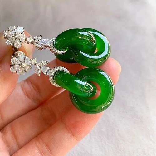 Orecchini donna verde doppio