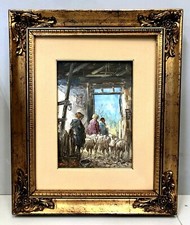 ANTICO QUADRO OLIO Mario Fattori VITA TOSCANA SCENA di GENERE OVILE PECORE '900