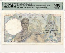 Banconota FRANCESE AFRICA OCCIDENTALE 1000 Franchi 27.2.1948 PMG VF 25 Very Fine