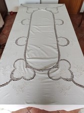 Tovaglia Bianca Vintage Con 10 Tovaglioli Lavorata A Chiacchierino E Ricamo