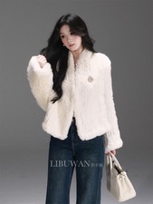 Cappotto caldo donna invernale lusso 100% pelliccia di coniglio top festa manica lunga cappotto corto