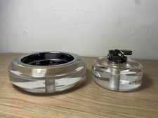 Accendino da tavolo vintage MCM George Bullio Lucite + posacenere cromato Nesting Regency