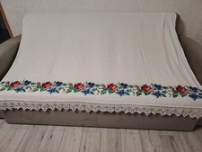 Grande vecchio lenzuolo con punto e pizzo in raso ricamato a mano. Подзорник. 75*59"