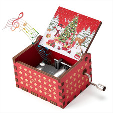 Carillon in Legno a Manovella Rosso Con Musica Merry Christmas Vintage Regalo Mu