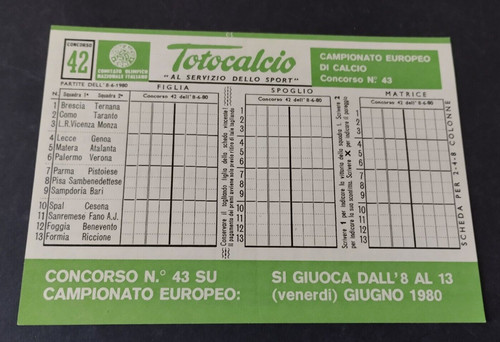 Schedina totocalcio 1980 - schedina, 42