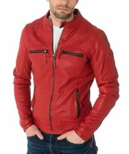 Giacca di pelle rossa da uomo