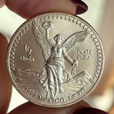 MESSICO 1/2 ONCIA OZ 1992 ARGENTO SILVER PURO 999 FIOR DI CONIO