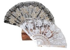 029, 2 Lui Set Ventaglio Ballo Spagnolo Flamenko Mano Ventre Rosa Punta