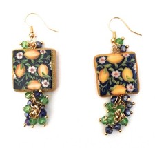 orecchini Argento ceramiche di Caltagirone  Artigianali Con Cristalli 