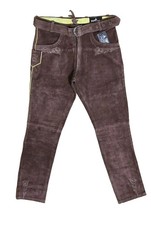 Pantaloni lunghi in pelle marrone nabuk tempo libero con ricamo e cintura taglia 52