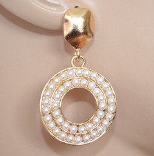 Orecchini Donna oro dorati cerchi pendenti perle perline bianche ragazza UW140