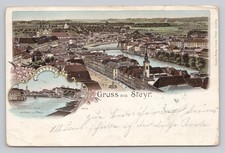 Saluti da Steyr Panorama Austria Alta Austria c1898 cartolina