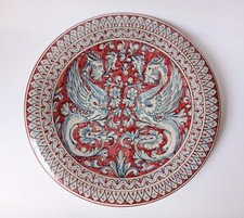 LA EUGUBINA Gubbio PIATTO Maiolica CERAMICA Raffaellesco VINTAGE Draghi ROSSO