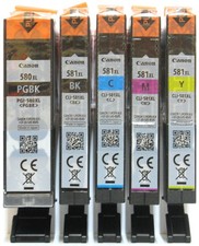Canon originale PGI-580 XL PGBk, CLI-581 XL Bk, XL C, XL M, XL Y. Nuovo e sigillato.