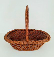 Cestino in Legno Intrecciato a Mano Vimini Marrone Vintage Anni 60 70 cm 41x30