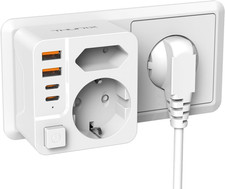 Presa Multipla Con 2 USB C PD20W, 2 USB A, Multipresa Salvaspazio Con 1 Schuko E