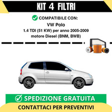 Kit 4 Filtri Tagliando per VW Polo 1.4 TDI 51 kw Diesel 2005-2009