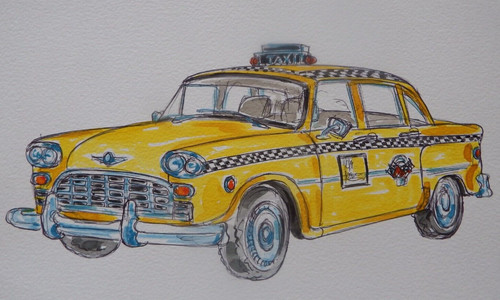 Quadro acquerello taxi giallo