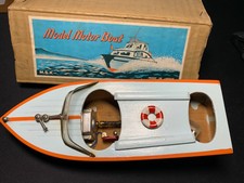 Vintage Wooden Model Boat M.S.K.  made in Japan Battery operated in original box