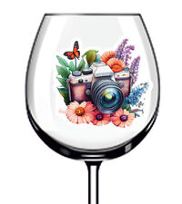 12 adesivi vinile colore vetro vino farfalla fotocamera fiori tropicali decalcomania z359