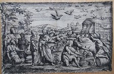 Incisione Antica rara scena religiosa scuola fiamminga, Castiglioni arca di Noè