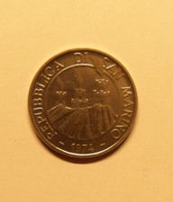 MONETA DA 50 LIRE DI SAN MARINO DEL 1974 in fior di conio-tagliata dalle serie -