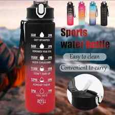 Sports Water Bottle with Time-Tracking Straw Leak Proof Locking Flip Cover for E