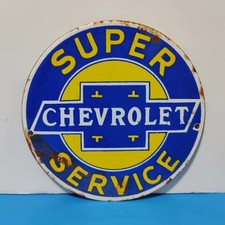 VINTAGE SUPER CHEVROLET SERVICE PORCELAIN ENAMEL METAL SIGN SIZE 6"