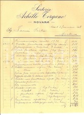 1925 NOVARA Sartoria Achille TORGANO *Conto manoscritto per vestiti vari