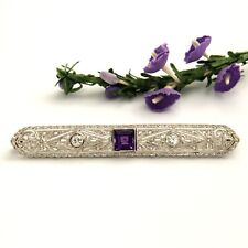Spilla vintage in vero oro bianco 18 kt 750 ametista e zaffiro art deco tenuta
