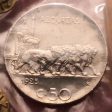 50 Centesimi 1925 Leoni Rigato, Vittorio Emanuele III, Perizia qFDC, Rif. 3707