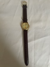 Orologio Vintage Disney Winnie the Pooh Movimento Giappone Cassa Oro Cinturino Pelle