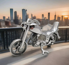 Scultura Motociclista Vintage Artigianale Metallo Arte Argento Cruiser Saldato Biker