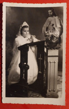 PHOTO CARTO BAMBINA PRIMA COMUNIONE CON IMMAGINE DI GESU' 1930 - 40 C. ( F 29 )