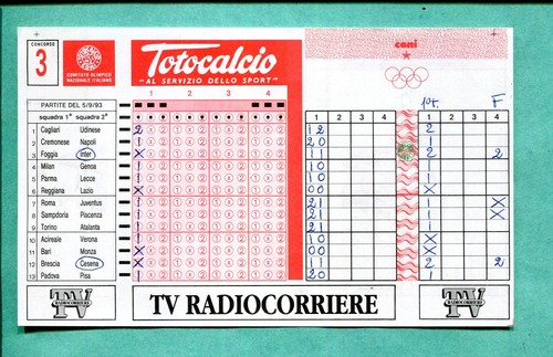 Schedina totocalcio del - totocalcio, n.3