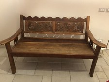 Panca Legno Teak Intaglio Etnica Pezzo Unico Interno Esterno Giardino Parigiani