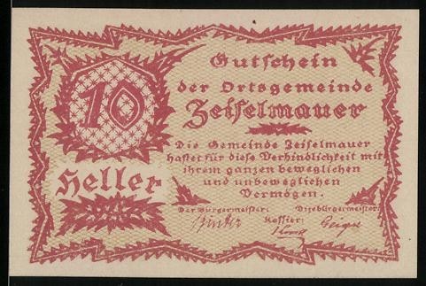 Notgeld zeiselmauer 1920 - notgeld, 1920,