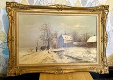 Otto Fedder (1873-1919) olio su tela con cornice dorata. Paesaggio innevato. 80cmx50cm