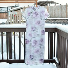 Abito lungo Qipao viola rosa