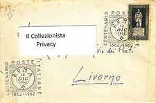 Affrancatura con timbro meccanizzato Centenario Poste Italiane Dicembre 1962
