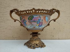 ANTICA XIX sec GRANDE COPPA IN PORCELLANA CINA CINESE DIPINTA CON BRONZO DORATO