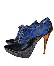 Stivaletti Scarpe Stringate In Vernice Neri Con Inserti In Vera Pelliccia Tg.37