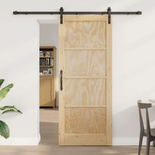 Porta Scorrevole Legno Massello di Pino Naturale e Nero 83x202cm Pannello Interno Opaco Slim