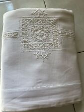 Antico lenzuolo matrimoniale di cotone con ricamo a mano a punto ago