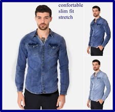 Camicia di Jeans Uomo Slim Fit Scura Chiara a Manica Lunga western denim m l xl