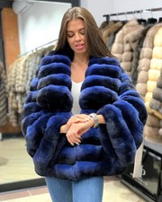 Cappotto donna moda blu vera pelliccia di coniglio rex pelliccia collo cappotto invernale giacca calda