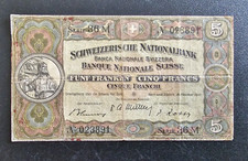 Banconota Banca Nazionale Svizzera 5 Franchi Anno 1947