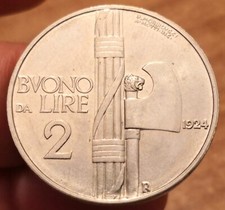 Moneta 2 Lire 1924 Fascio